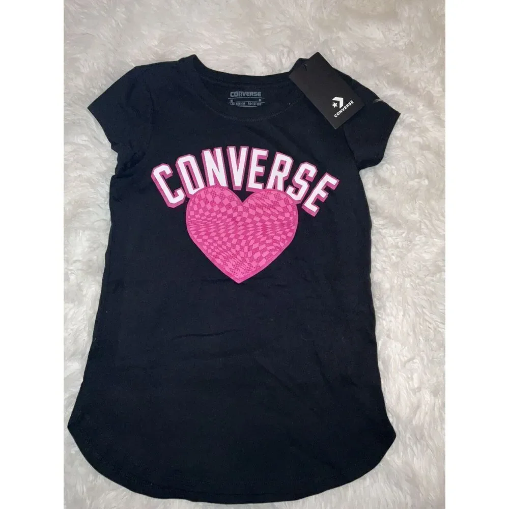 New Converse Girls Graphic Black & Pink T-Shirts Size M